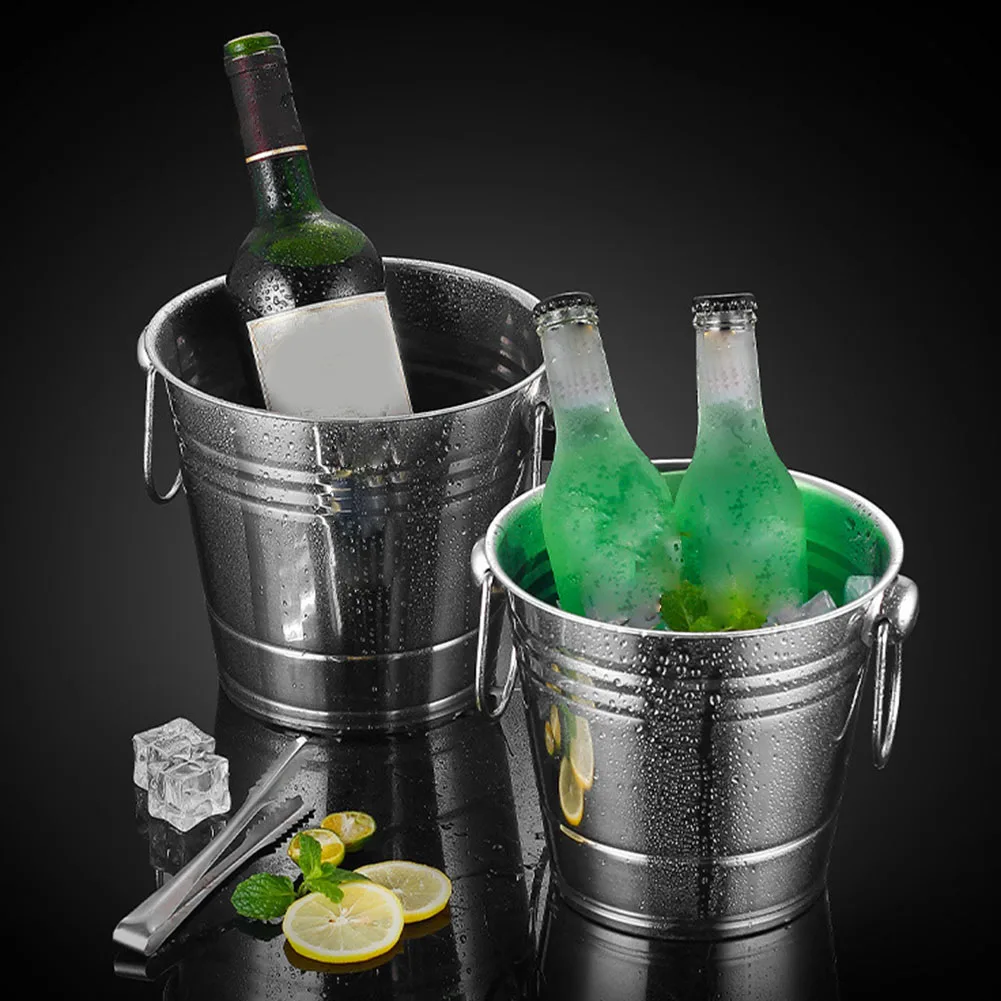 New 1.5L Stainless Steel Ice Bucket Portable Ice Chiller Cooler With Comfortable Handle Two-ear Ice Bucket Bar Wine Set