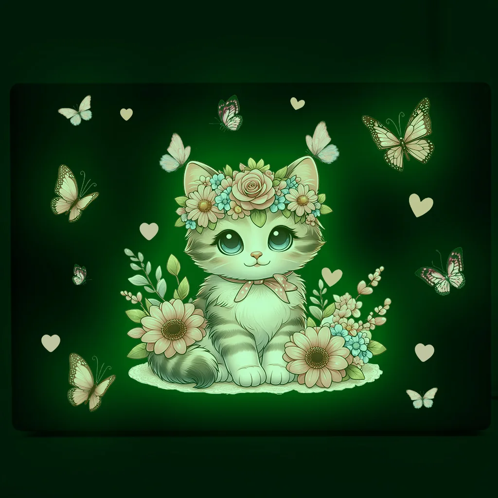 Luminous Cat Flower Butterfly Wall Sticker Glow In The Dark Decals For Children's Room Fluorescent Room Decor Home Decoration