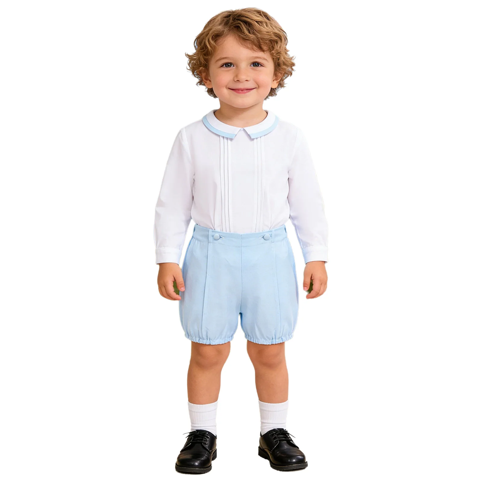 Baby Boys' Christening Clothing Toddler Formal Outfit Birthday Party Wedding Costume Kids Lapel Shirt + Shorts Suits 2-piece Set