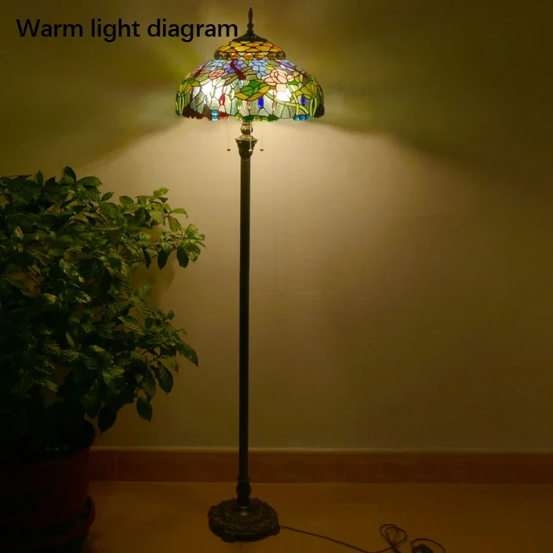 

TINNY Tiffany Floor Lamp American Retro Living Room Bedroom Lamp Country Stained Glass Floor Lamp