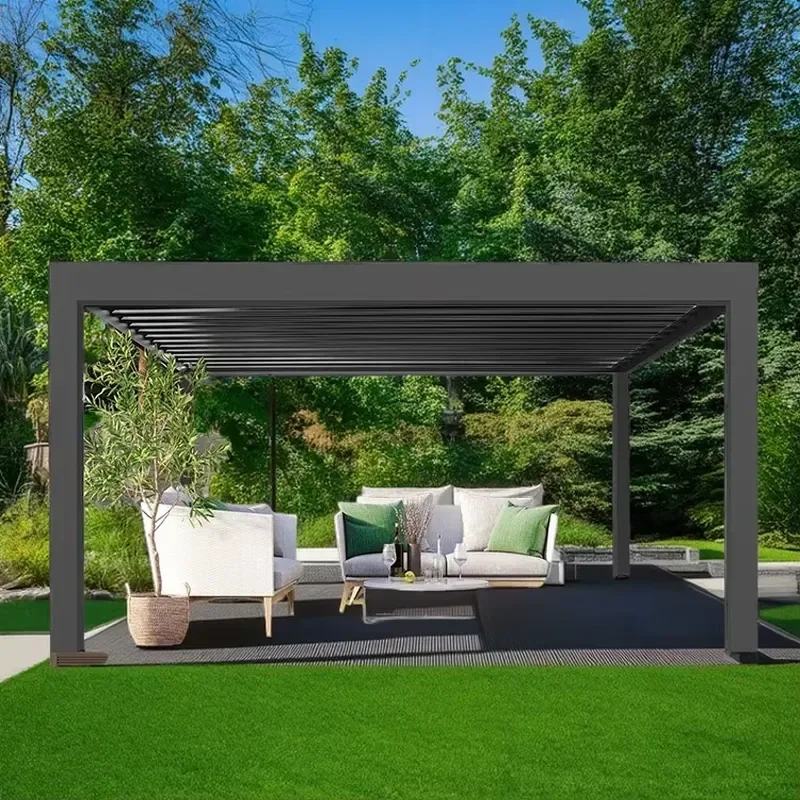Modern Aluminum Louvered Pergola Pavilion Gazebo for 3x3 3x4 4x3 4x4 4x5 4x6 6x3 6x4 6x5 6x6m Outdoor Garden
