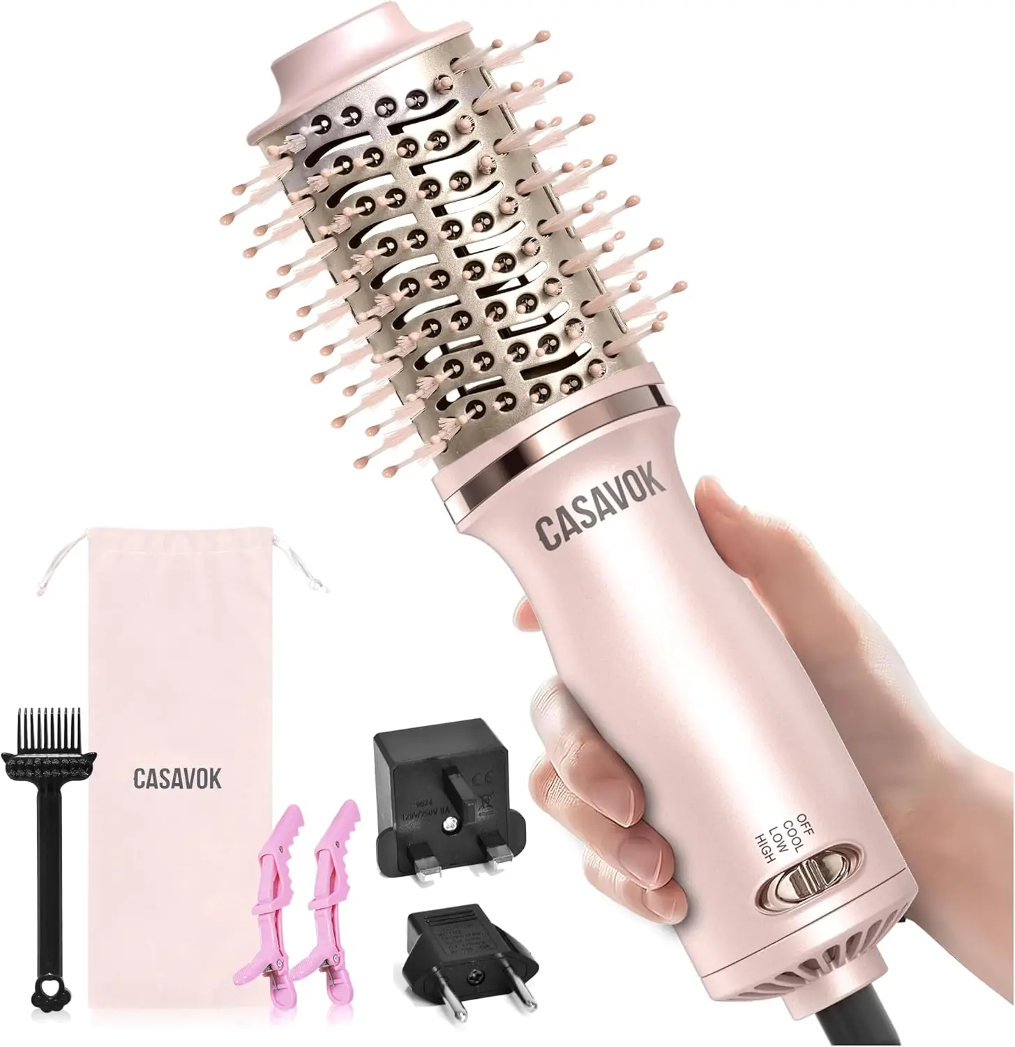 4-in-1 Travel Hair Dryer Brush, Dual Voltage 120-240V with Adapter, Mini Hot Air Styler for Short Hair & Volumizing