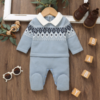 Newborn Baby Rompers Jumpsuits Fashion Turtle Neck Long Sleeve Knitted Infant Boys Blue Playsuits One Pieces Children's Costumes