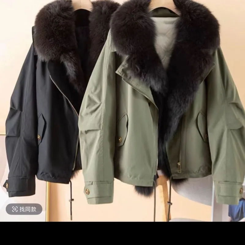 Winter Parker Down Jacket New Short Casual Imitate Fox Fur Collar Fur Removable Jacket  High Quality and High Appearance Level