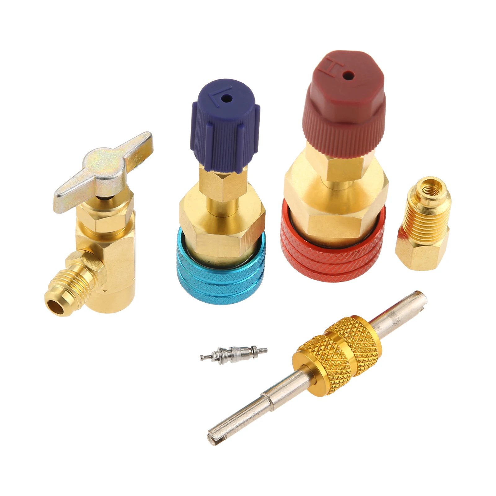 

Комплект адаптеров для автомобильных систем кондиционирования и отопления, самозапечатывающийся кран для баллонов и быстросъемный соединитель R1234yf с R134a, набор прямых соединителей для высокого и низкого давления