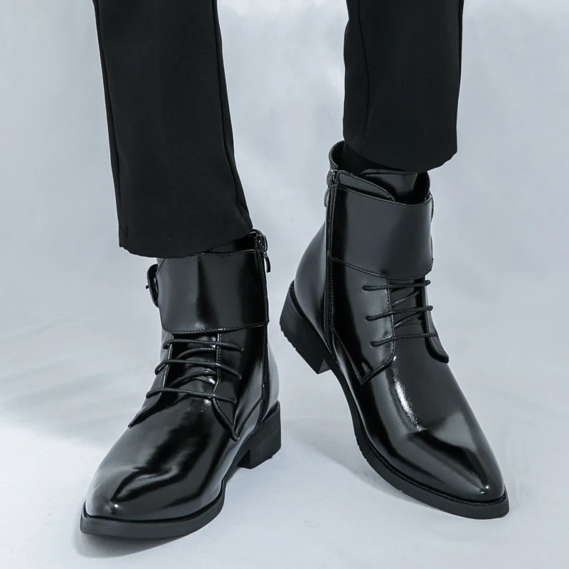 

Мужские роскошные удобные ботильоны высокого качества, кожаные трендовые уличные ботинки с острым носком, черные, коричневые модные деловые офисные ботинки челси