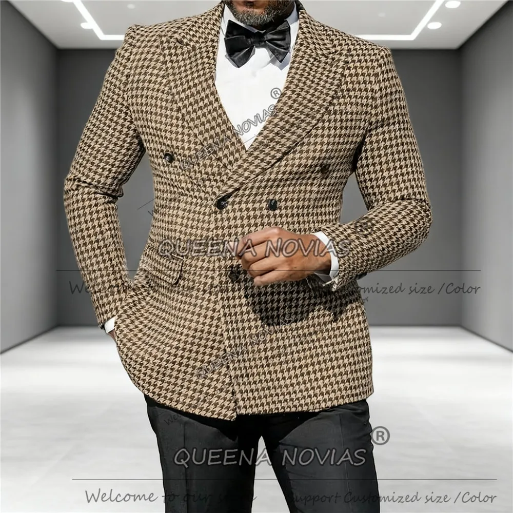 

Мужской костюм с узором «гусиные лапки» в британском стиле, комплект из 2 предметов, деловые пиджаки в клетку, банкетный наряд, индивидуальные смокинги для жениха