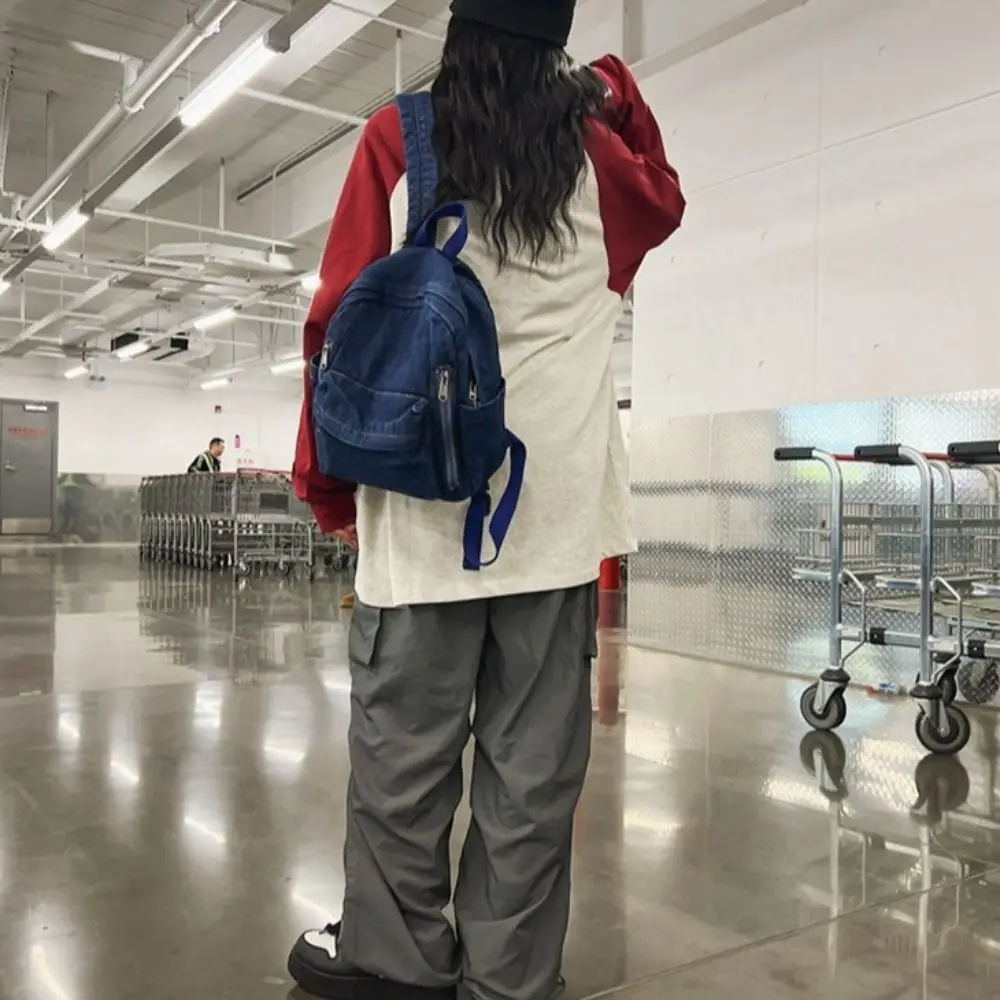 Gifts Washed Denim Backpack Large Capacity Breathable Student Laptop Bag Vintage Cartoon School Bag