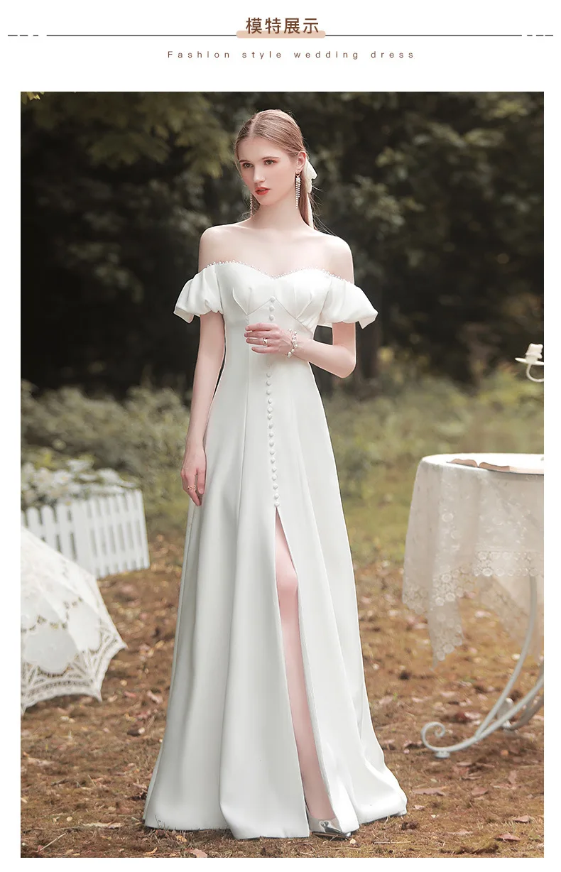 Vestido de novia sin tirantes, vestido blanco sencillo y lujoso francés para novias