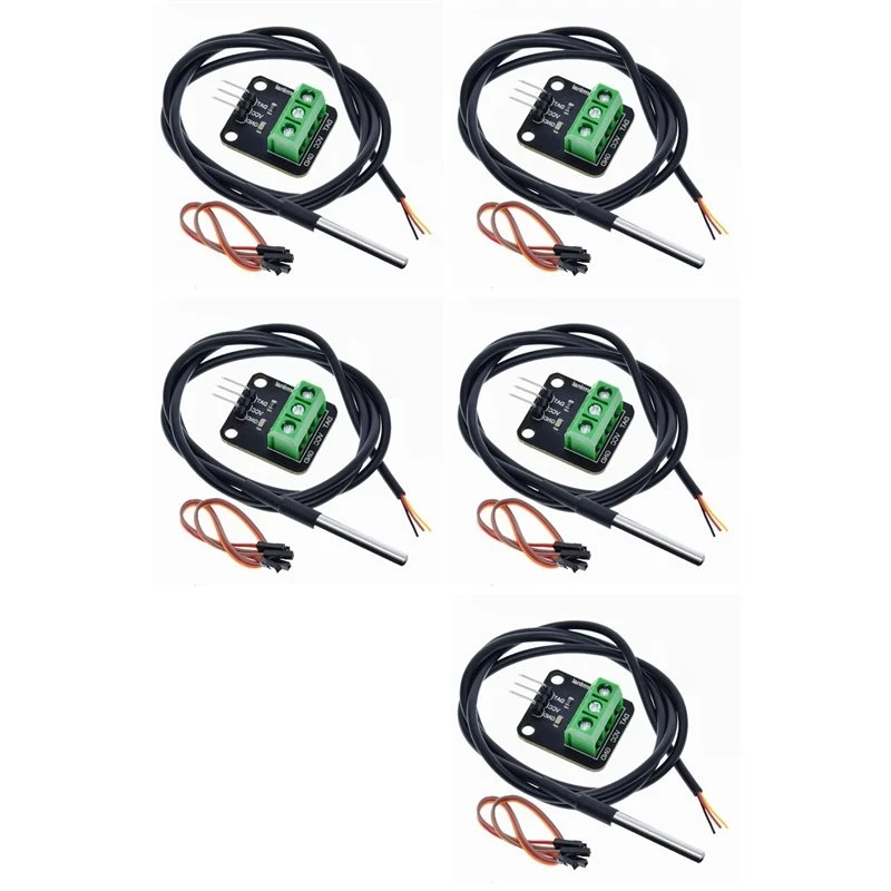T23C 5X DS18B20 Temperature Sensor Module Kit Waterproof 100CM Digital Sensor Cable Probe Terminal Adapter For Arduino