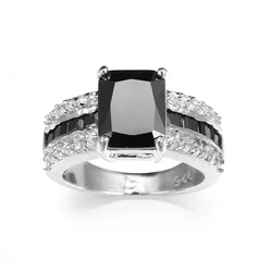 New Fashion High Quality Women Man Jewelry Fashion Silver Color Black Stone And C Zircon Finger Ring Christmas Gift