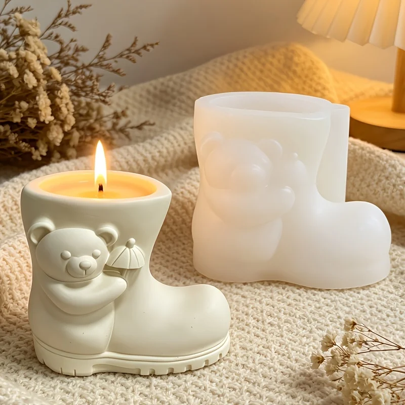 Niedliche Bären-Regenschuh-Form Vase aus Harz Silikonform für Stiftehalter, Make-up-Pinsel und Gips