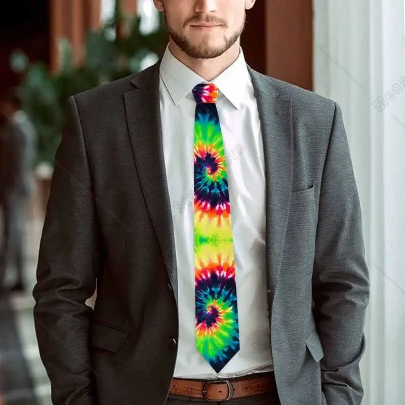 Funny Colorful Swirl Tie Dye Ties for Fashion Novelty Necktie Adjustable Neck Tie for Wedding Party Meeting Outfit