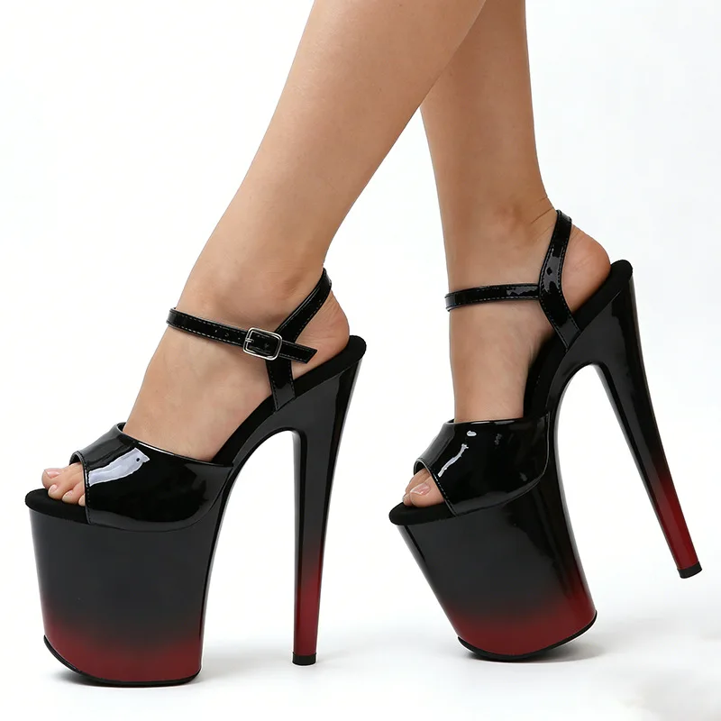 

Women's 20CM Ultra High Heel Sandals - Color Block Patent Leather Fish Mouth, Sexy Runway & Pole Dance Shoes