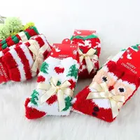 2026 1 Par de Calcetines Navideños de Algodón Gruesos para Otoño e Invierno, Año Nuevo, Papá Noel, Árbol de Navidad, Nieve, Alce, Regalo