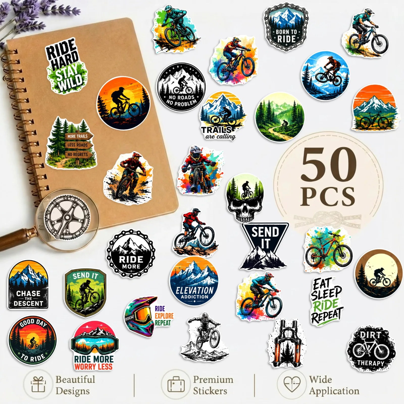 50Pcs Mountain Bike Sports Stickers American Cool Outdoor Off-road Stickers For Helmet Frame DIY Decor Bicycle Water Bottle
