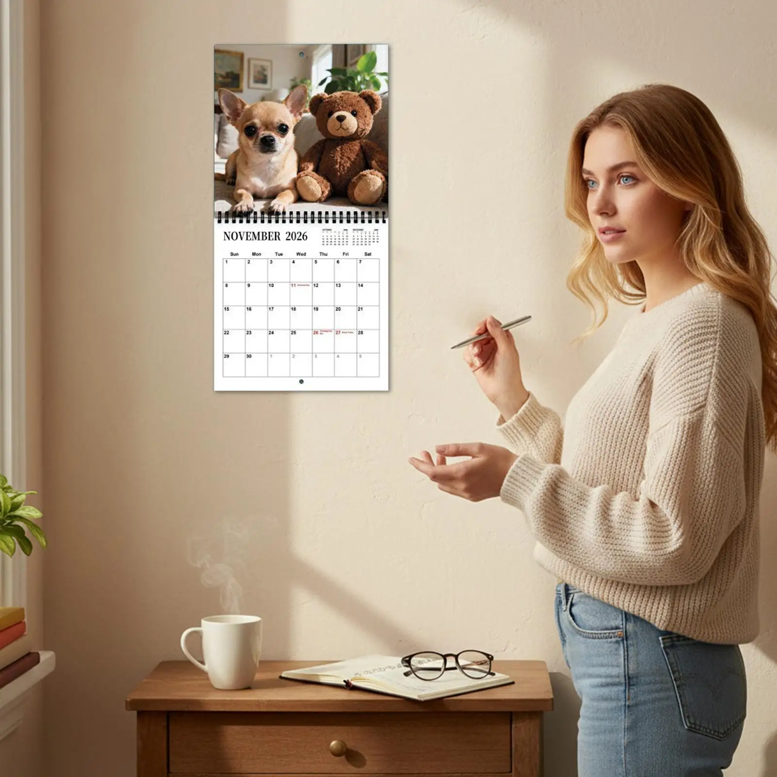 2026 Chihuahua Dog Calendar Dog-Themed January To December Family Planner 12-month Puppy Wall Calendar For Home Office Dog Lover