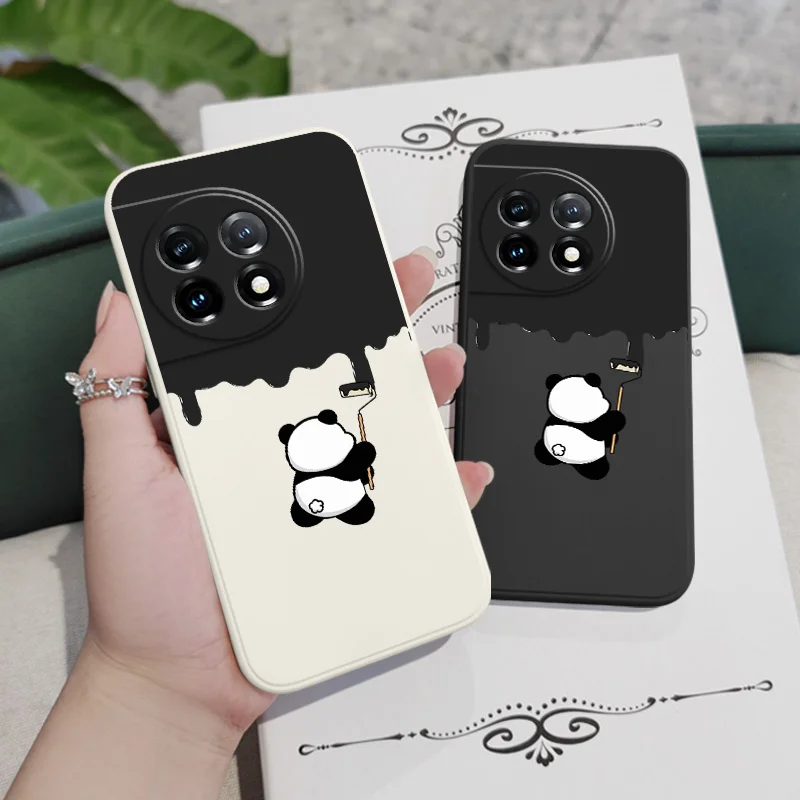 Paint Panda Phone Case For Oneplus 12 12R 11 11R 10 10R 10T 9R 9RT 9 8T 8 7 7T Pro 5G Liquid Silicone Cover