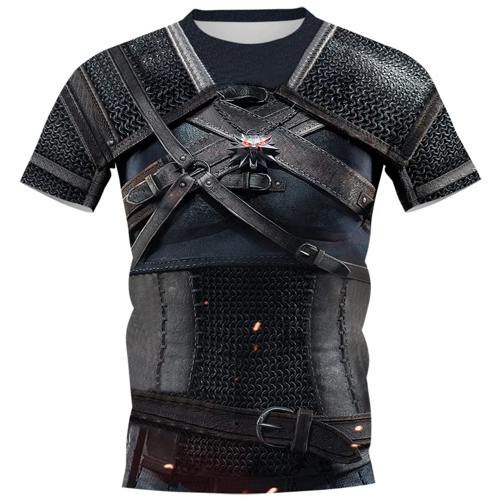 2023 Medieval Knight Armor Short Sleeve T Shirt Men\'s 3d Print Round Neck Casual Loose Men\'s Streetwear Clothes Tops