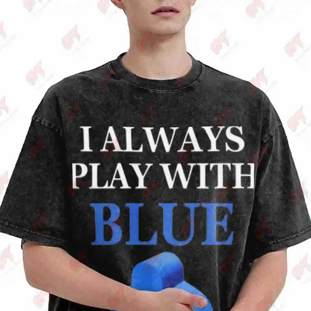 Board Game I Always Play With Blue Meeple Vintage Washed Tee Pure Cotton T-Shirt