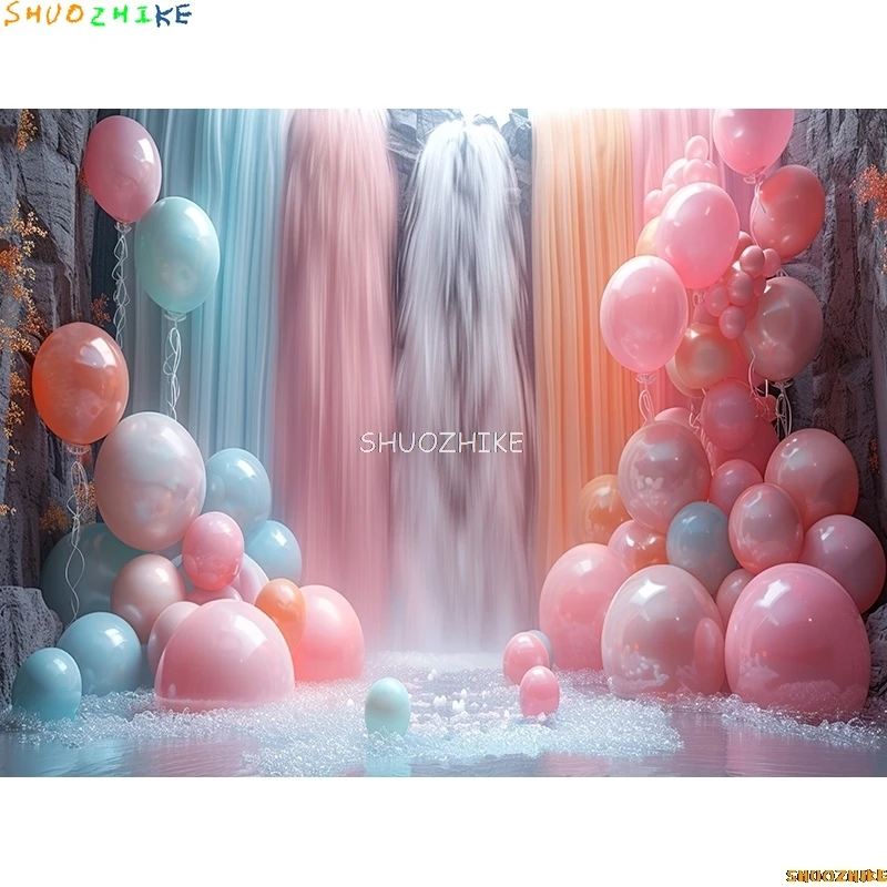 Arch Balloons Happy Birthday Party Photography Backdrops Props  Joyous Candyland Newborn Baby Photo Studio Background TF-09