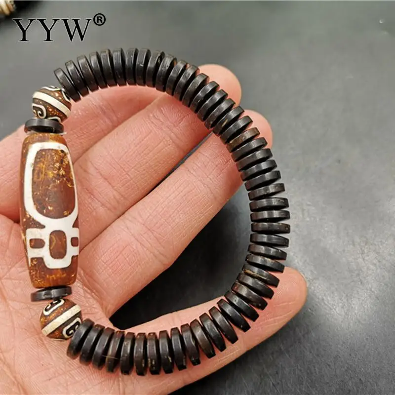 Coco Color Guanyin Pattern Natural Tibetan Stone Dzi Beads Bracelet For Men Women Vintage Bangle Keep Money And Healthy Jewelry