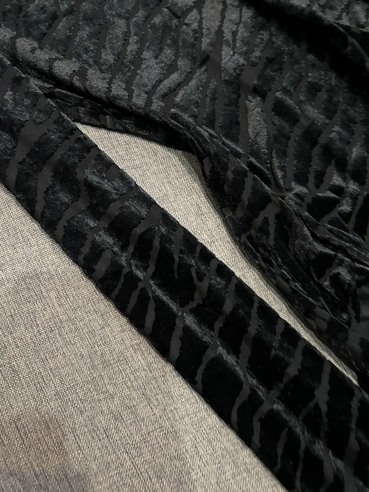 

Модный бархатный комбинезон в полоску зебры и расклешенные брюки, комплект из двух предметов, прозрачный резной дизайн, женская одежда Ele