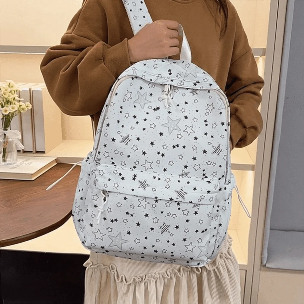 Casual Starry Sky Star Backpack Print Large Capacity Nylon Backpack Shoulder Bag Lightweight Students School Bag Outdoor