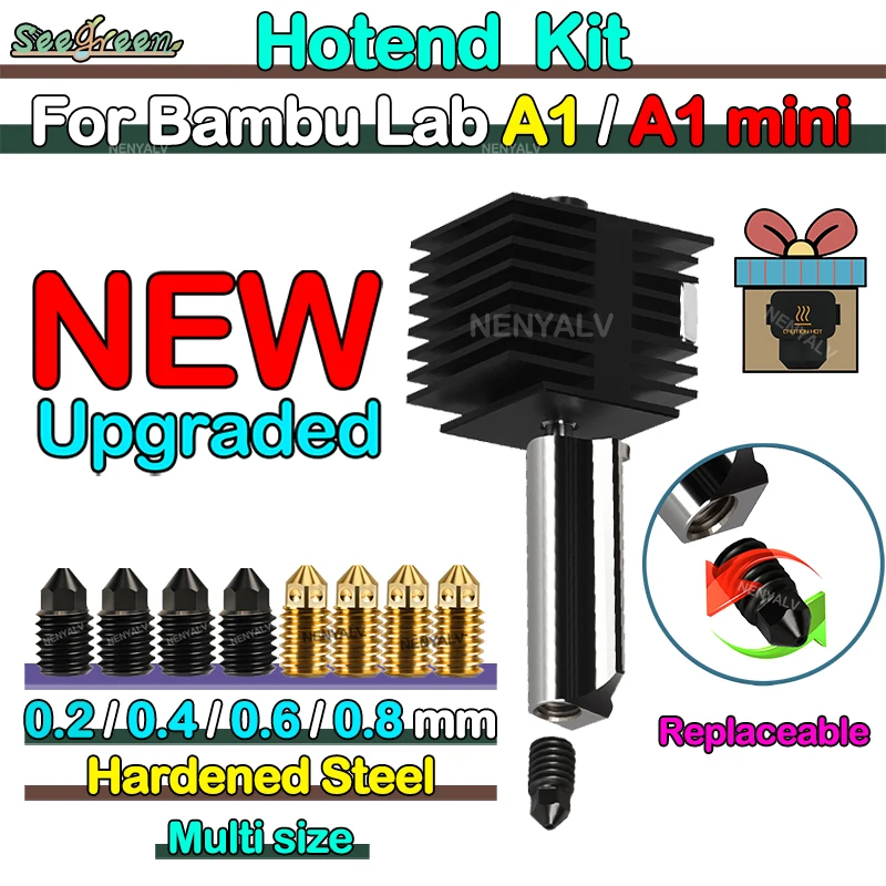 Bambu lab A1 Extruder kit For Bambu Lab a1 hotend Brass Nozzzle For Bambu lab A1 mini hotend Hardened Steel For bambulab A1