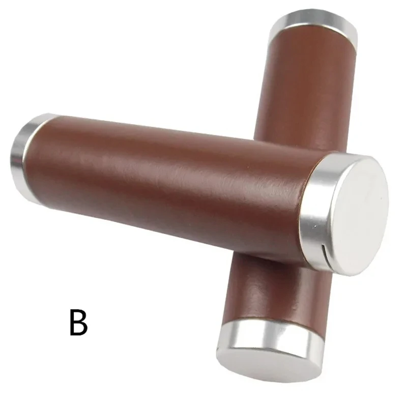 Bicycle Grips Retro brown PU Leather Handlebar Grip Lock on Ergonomic Design Handlebar Cap Bicycle Cuffs mtb Bike Accessories