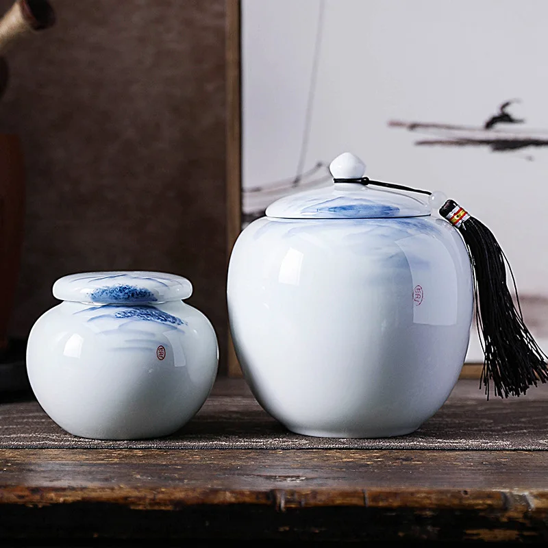High-grade Ceramic Storage Jar Round Tea Household Porcelain Sealed Medicinal Bottle