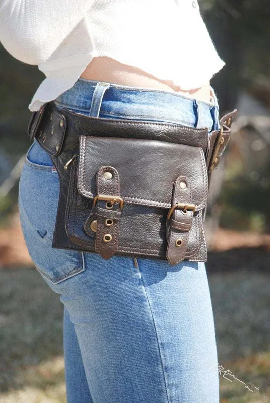 Medieval Steampunk Leather Utility Hip Belt Festival Pocket Viking Women Fanny Pack Travel Waist Bag Cosplay Accessory For Adult