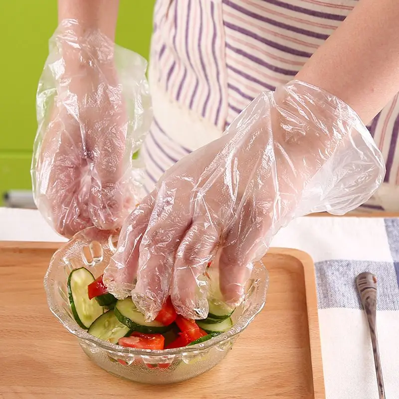 200Pcs/100Pcs Plastic Large Disposable Polyethylene Clear Gloves Food Dealing Cooking Cleaning Kitchen Restaurant BBQ Accessory