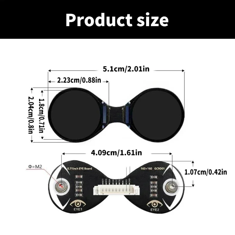 Double Eye 0.71 인치 라운드 LCD 디스플레이 스크린 웨어러블 전자 제품 IPS 기술을 갖춘 이중 전자 눈