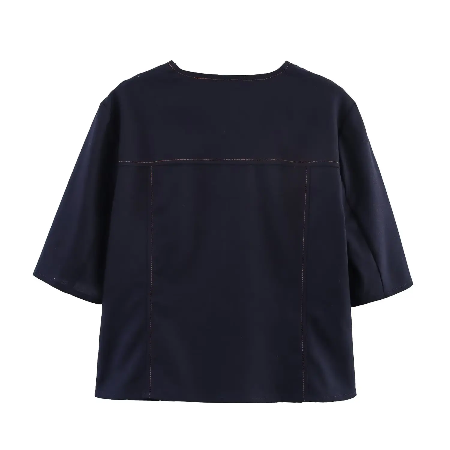 JNLEAOG カジュアルスタイル レディースシャツ ラウンドネック ダブルボタン 半袖 ロングパンツ 秋の新作 ポリエステル繊維 厚手