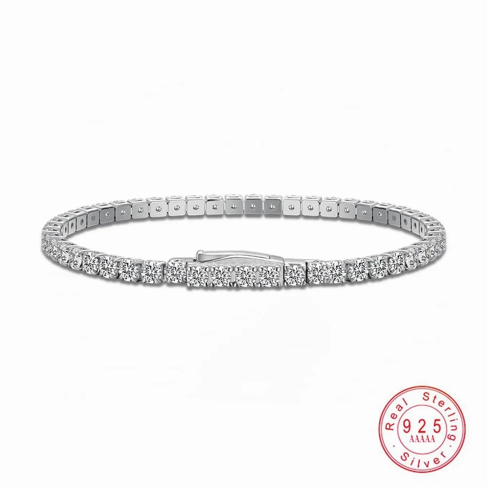 925 Sterling Silver Tennis Bracelet Inlaid 2.5mm 3mm Round Zircon Women Full Paved Chain Bracelet Party Fine Jewelry Gift