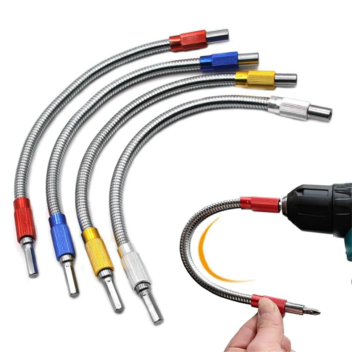 Hexagonal Metal Flex Universal Extension Bit Holder, Flexible Drill Bit Extension, (4 PCS, 4-Color)