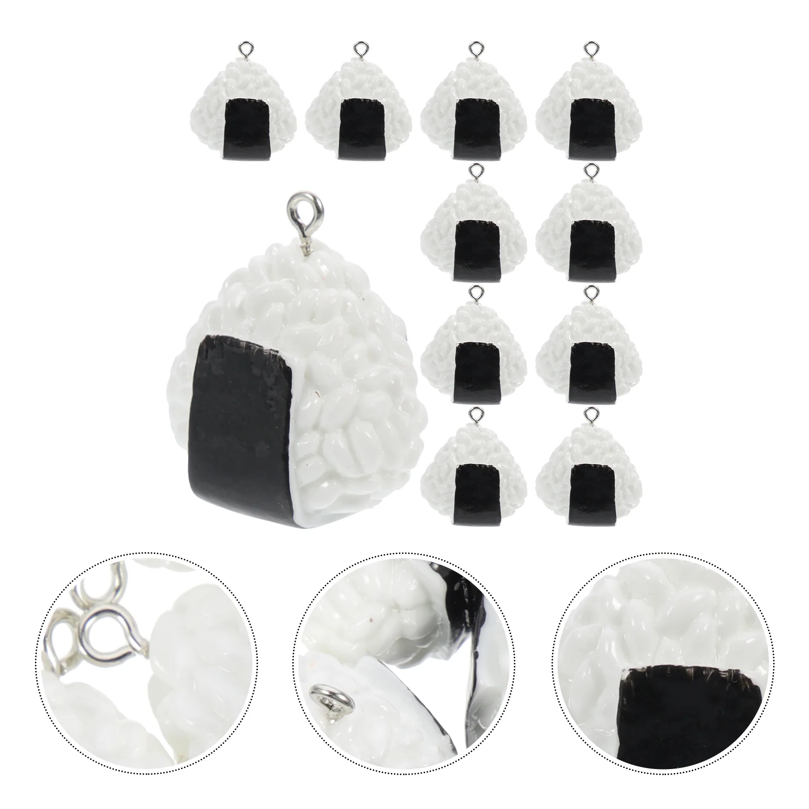 10 Pcs Imitation Sushi Rice Ball Resin Pendants Food Charms Fake Bulk DIY Key Chain Decor Decorative Jewelry Bag