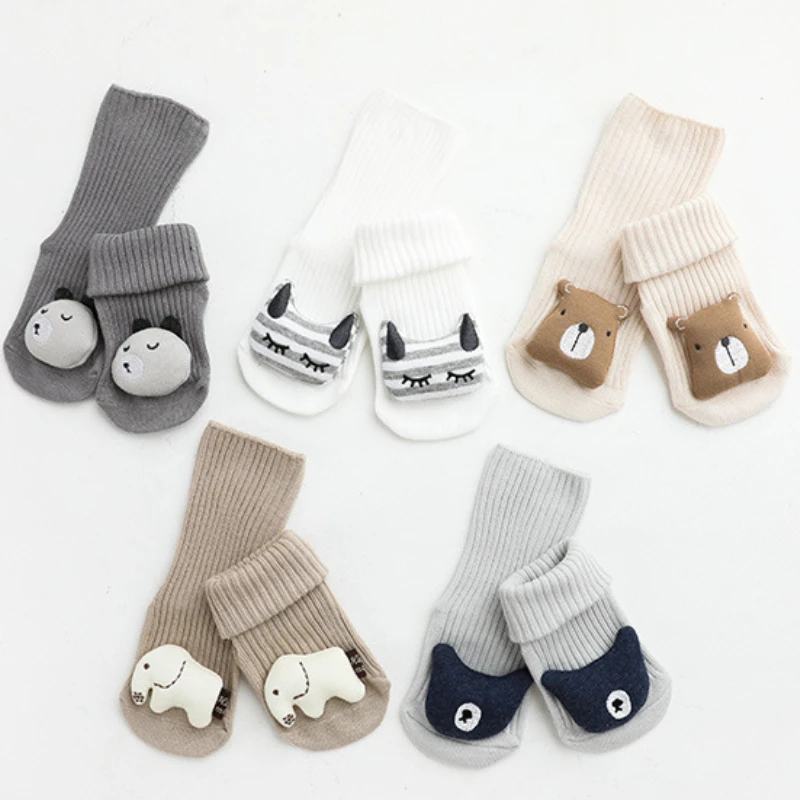 Cute Cartoon Animal Baby Socks for Boy Girl Autumn Winter Soft Cotton Elephant Bear Cat Anti Slip Soled Newborn Toddler Socks