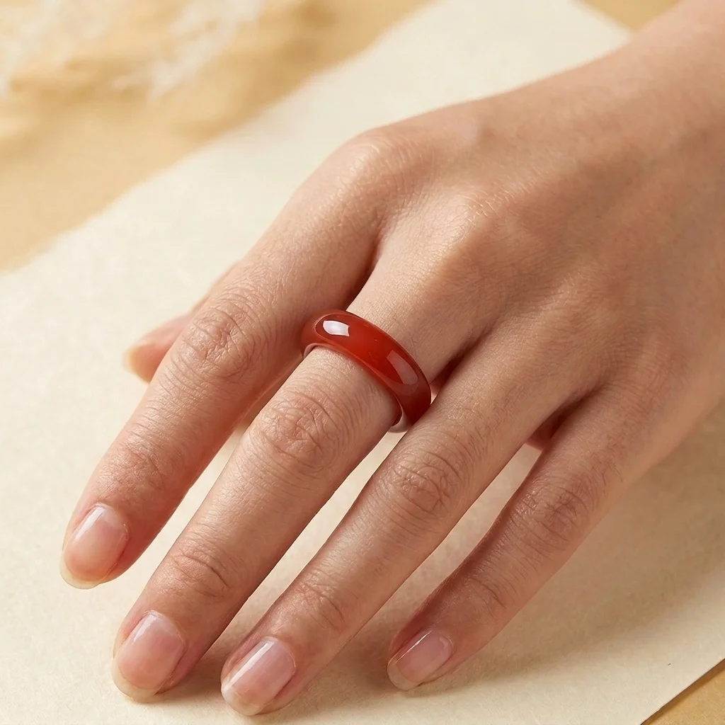 Elegant 6mm Red Agate Stone Ring Classic Plain Jade Band Rings Women Fengshui Lucky Jewelry Birthday Gift US Size 6-9