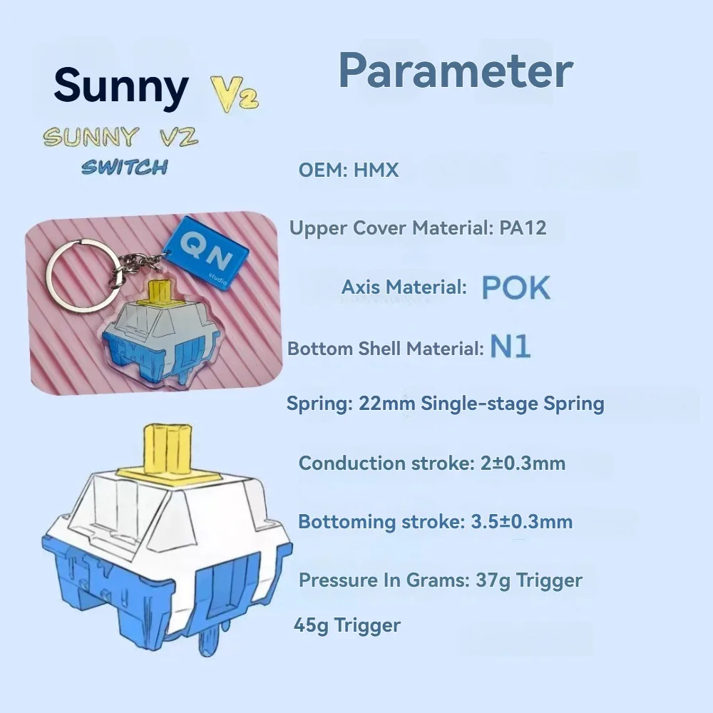 Sunny V2 Switch Linear Switch Hot Swap Prelubrication Crisp Sound 37g/45g Trigger Custom Machinery Keyboard Accessories 5PIN HMX