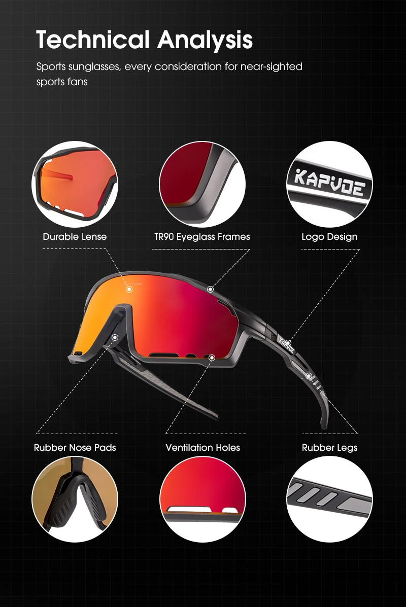 Kapvoe Radfahren Brille MTB Reiten Laufen Sonnenbrille UV400 Skifahren Angeln Klettern Brille Mann Frau Fahrrad Brillen – Detail 2