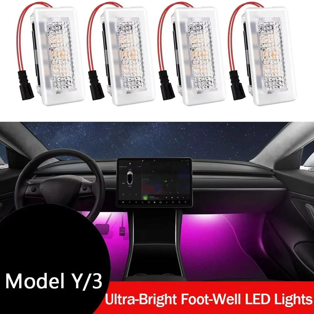 For Tesla Model Y Model 3 Highland Ultra-Bright Interior Foot-Well Lights Compatible Model 3/Y/S/X Interior LED Lights Bulbs Kit