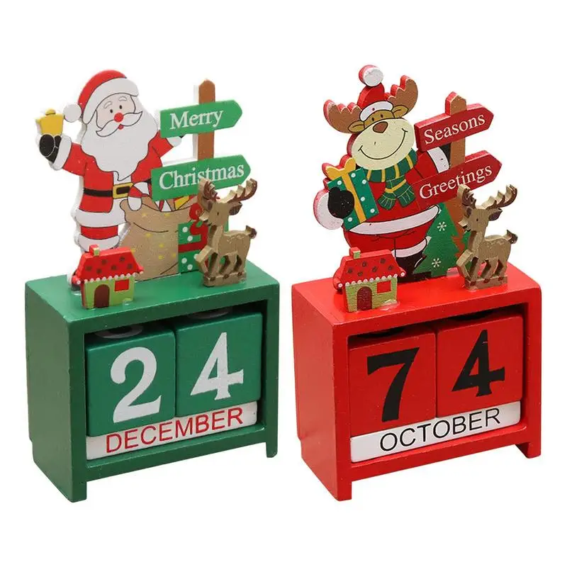 Christmas Wooden Calendar Ornament Countdown Santa Claus Snowman DIYS for Tabletop Ornaments Christmas Decoration