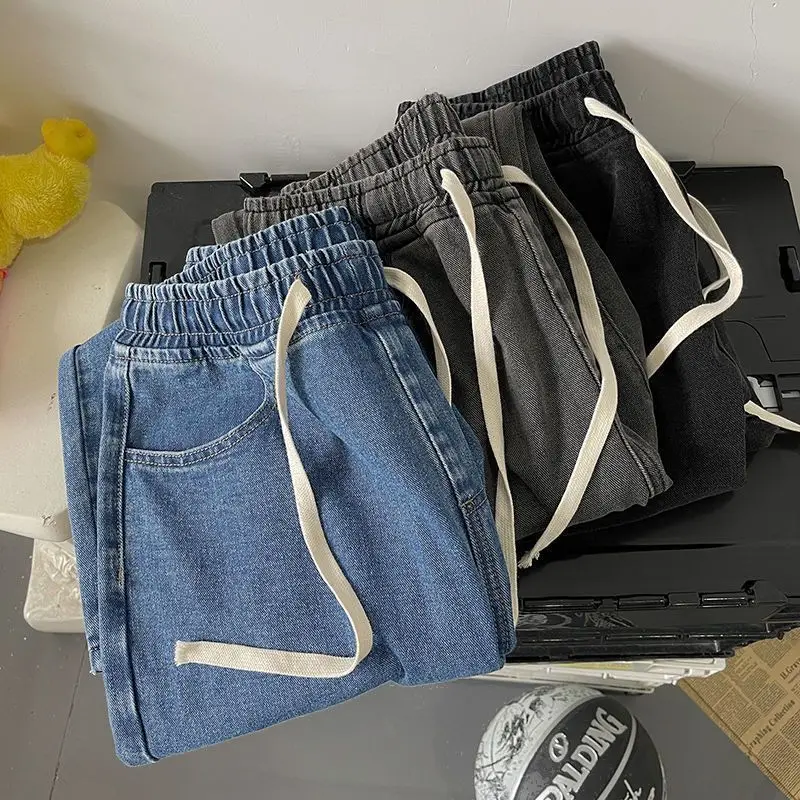 

Мужские повседневные джинсы прямого кроя, износостойкие, свободного кроя, летние рабочие брюки, с высокой талией, из хлопкового денима, повседневные свободные рабочие брюки