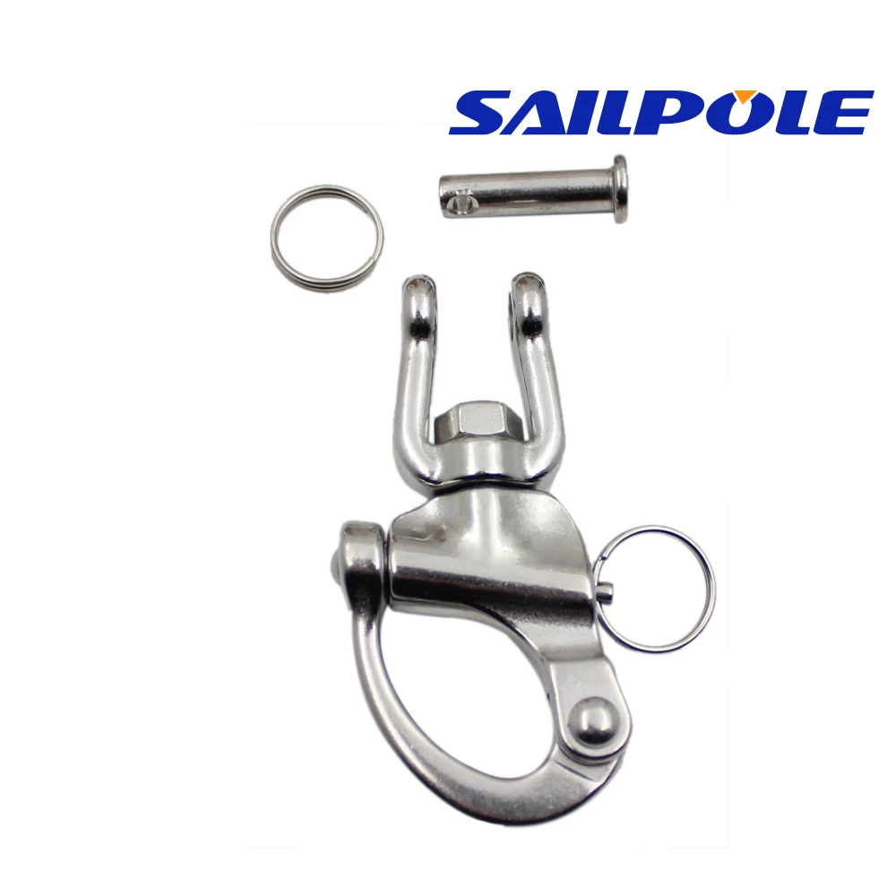 Stainless Steel 316 Fork Quick-Release Rotating spring shackle Hand-Pull 70 87 128mm