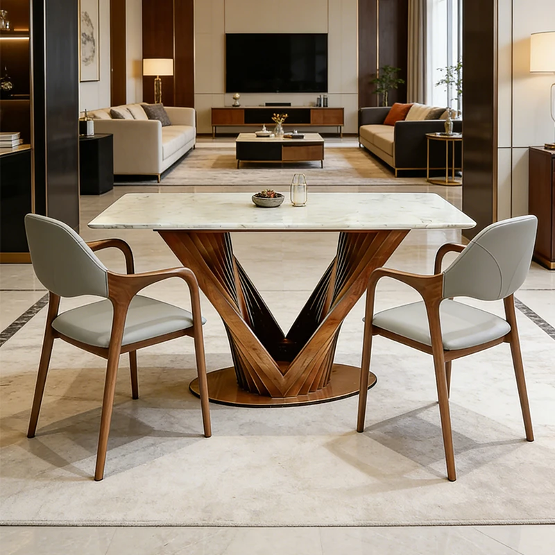 

# Solid Wood Leg Marble Top Rectangle Dining Table Mid-Century Eating Table High-End