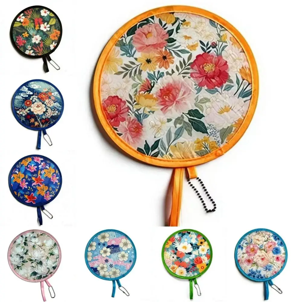 New Summer Handheld Folding Fan Japanese Oil Painting Polyester Round Foldable Fan Travel Mini Folding Fan Men Women