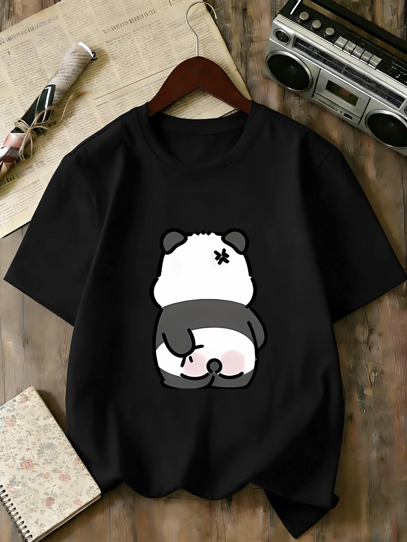Family Matching T Shirt Cartoon Blush Butt Panda Graphic Print Short Sleeve Cotton Tee For Boys Girls Kids Daily Casual Wear