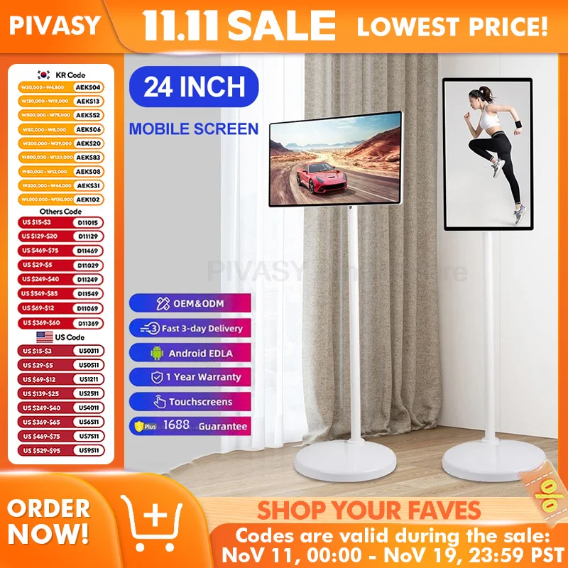 Smart TV Batteria da 24 pollici Studio Musica Outdoor Bussiness Live Touch Screen Tablet portatile mobile Casting wireless Monitor 4 + 128G